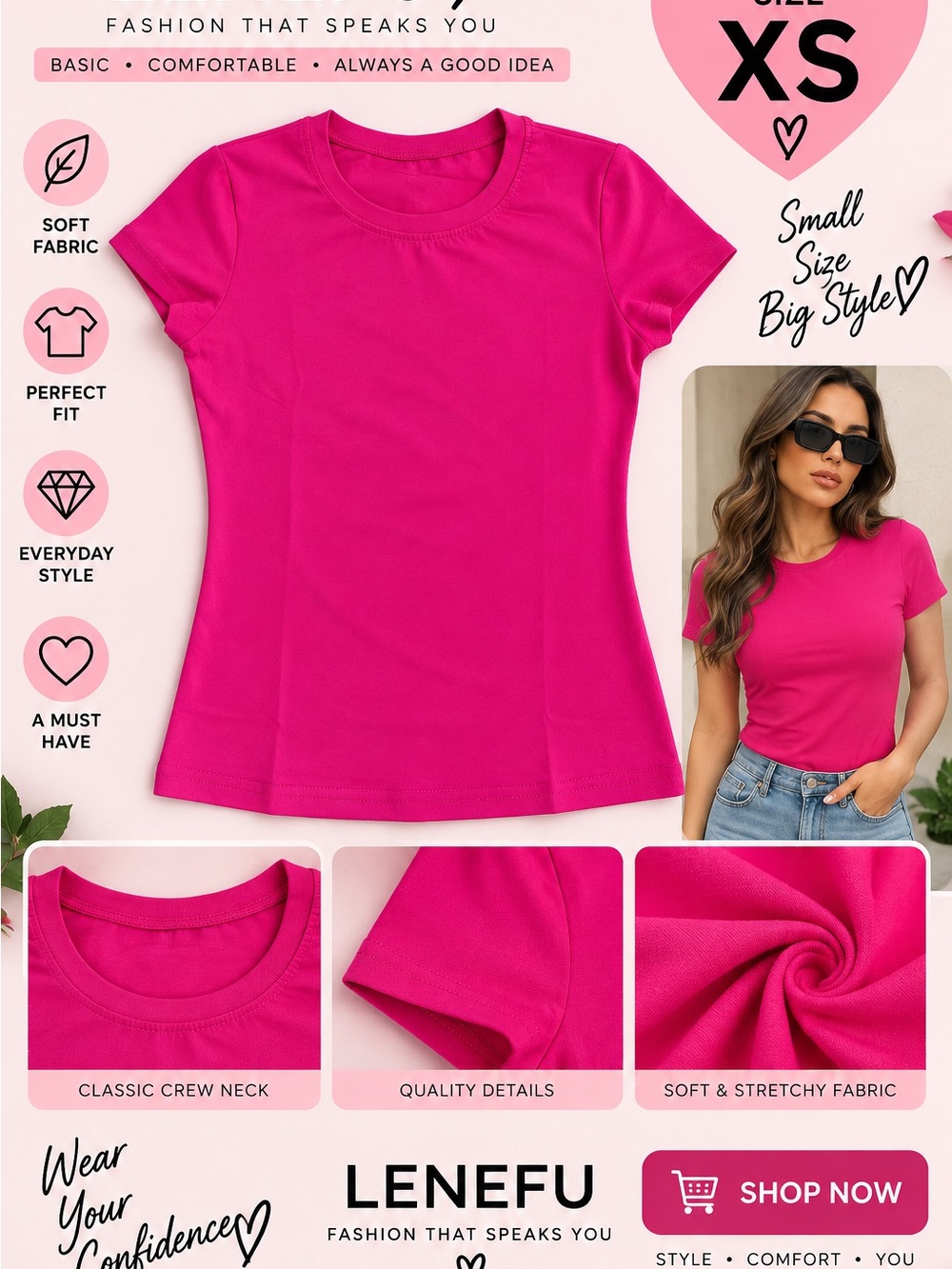 Women’s Classic Crew Neck T-Shirt — Hot Pink
